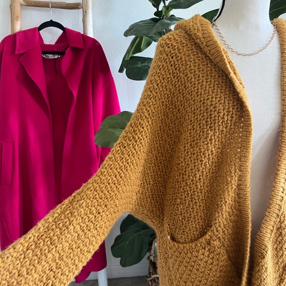 SOLD Slouchy Knit Open Front Long Cardigan in Deep Mustard Yellow - Picture 4 of 5